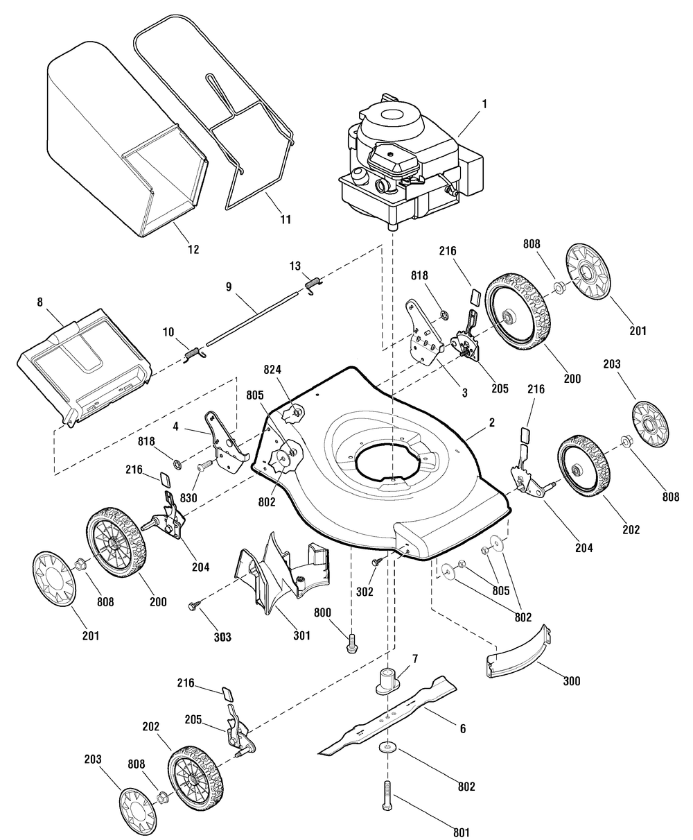 Deck And Engine Group Diagram and Parts List for 881020-MP450 2010 Briggs and Stratton Lawn Mower